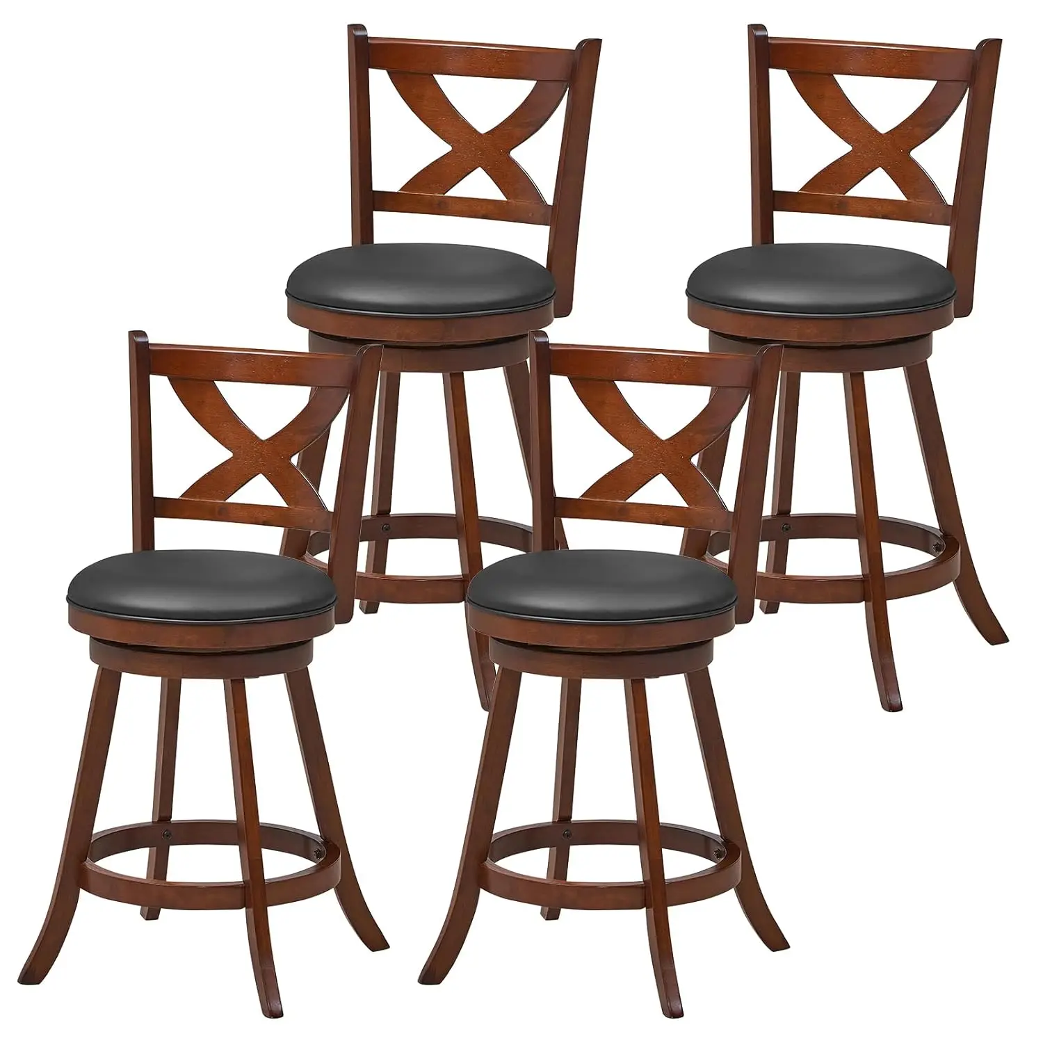 

24in Counter Height Bar Stool Set 4 Swivel X-Back Kitchen Pub Bistro Espresso Customized
