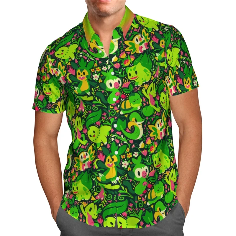 Camisa havaiana impressa anime 3D, manga curta, camisa social extragrande, roupa de rua, praia, verão