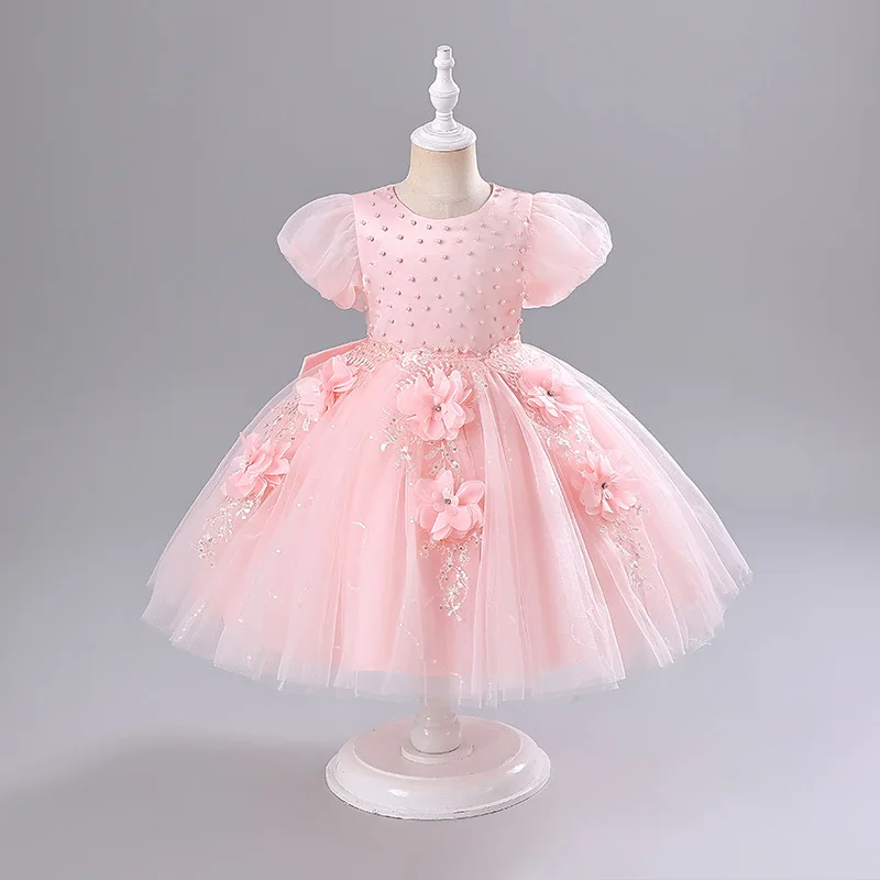 Summer Baby Girls Princess Wedding Banquet Segment Dress Children Campus Graduation Party Dance Dresses Appliques Gown With Bow