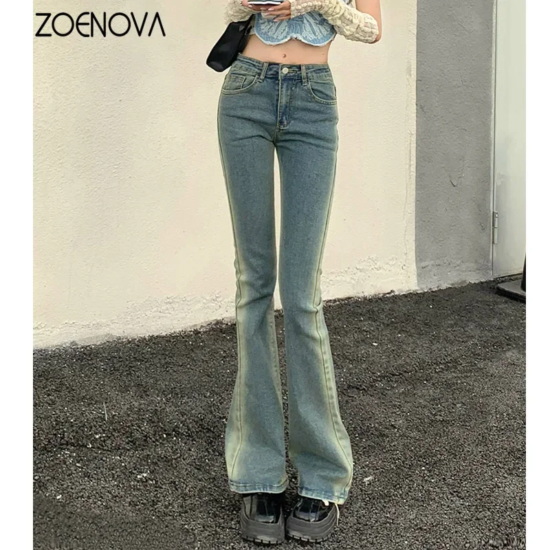 

ZOENOVA Elegant Flared Jeans Woman Low Waist Stretch Cotton Denim Pants Vintage Streetwear Y2k 2022 Fashion Jean Female Chothing