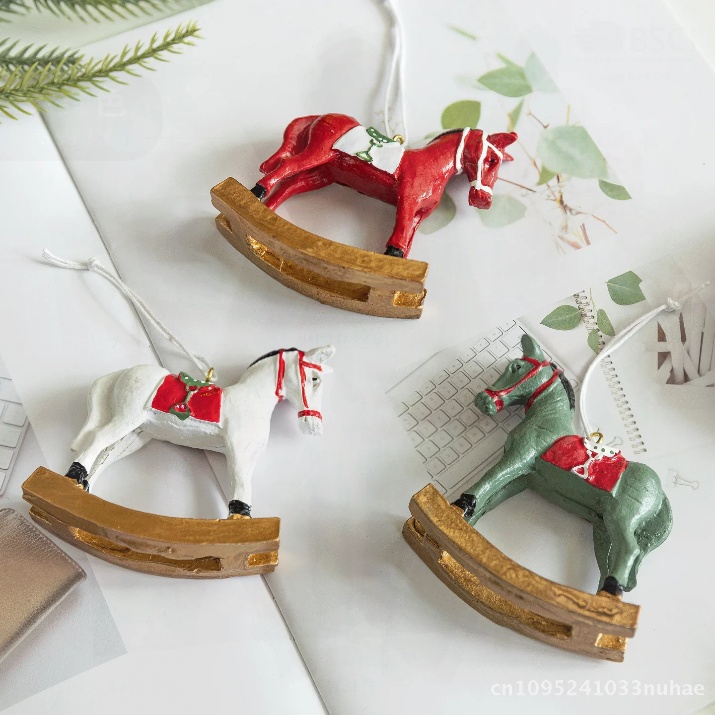 

Christmas Resin Rocking Horse Pendant DIY Decoration Small Ornaments for Home Desktop European Style Cross-Border Gift