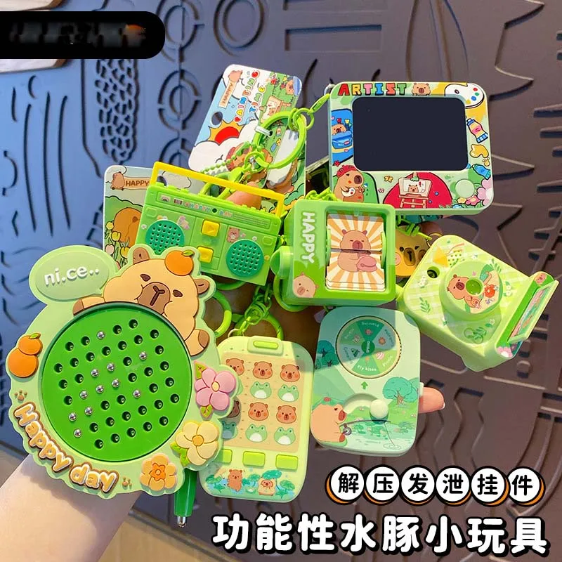 Creative Cartoon Capybara Mini Retro Video Recorder Keychain Funny Drawing Board Game Console Backpack Car Pendant Keyring Gift