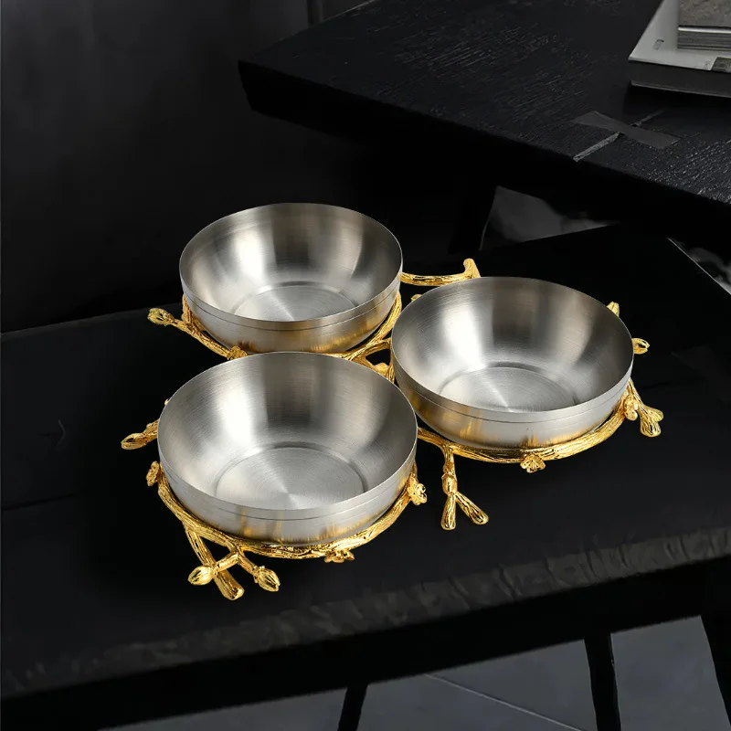 Light luxury platinum orchid snack bowl handmade stainless steel bowl light luxury tableware fruit plate birthday gift wedding g