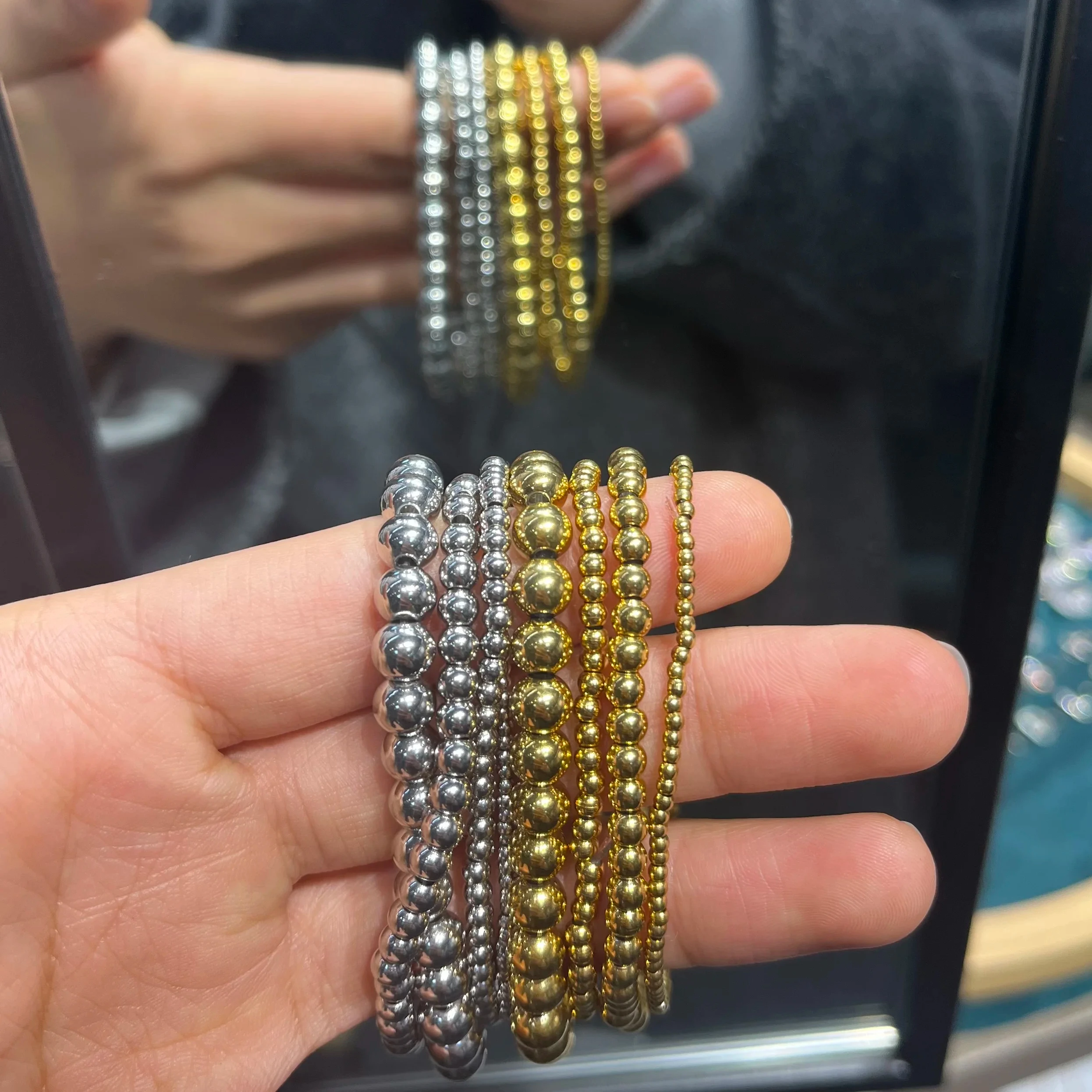 MHS.SUN Wholesale Stretch Stainless Steel Bracelets 2/3/4/5/6/8/10MM Elastic Stacked Ball Beads Bracelet For Women Men Jewelry