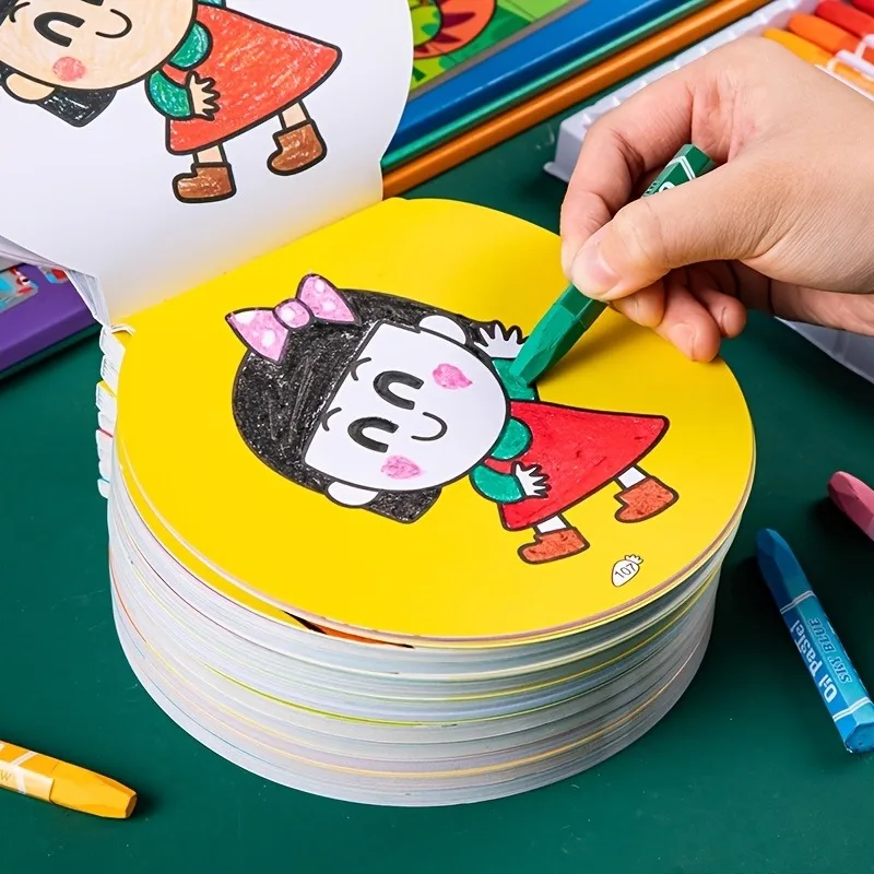 120 Pages Kids' Circular Coloring Book with Maze Games Drawing Graffiti Activities Interactive Learning Tool for Toddlers