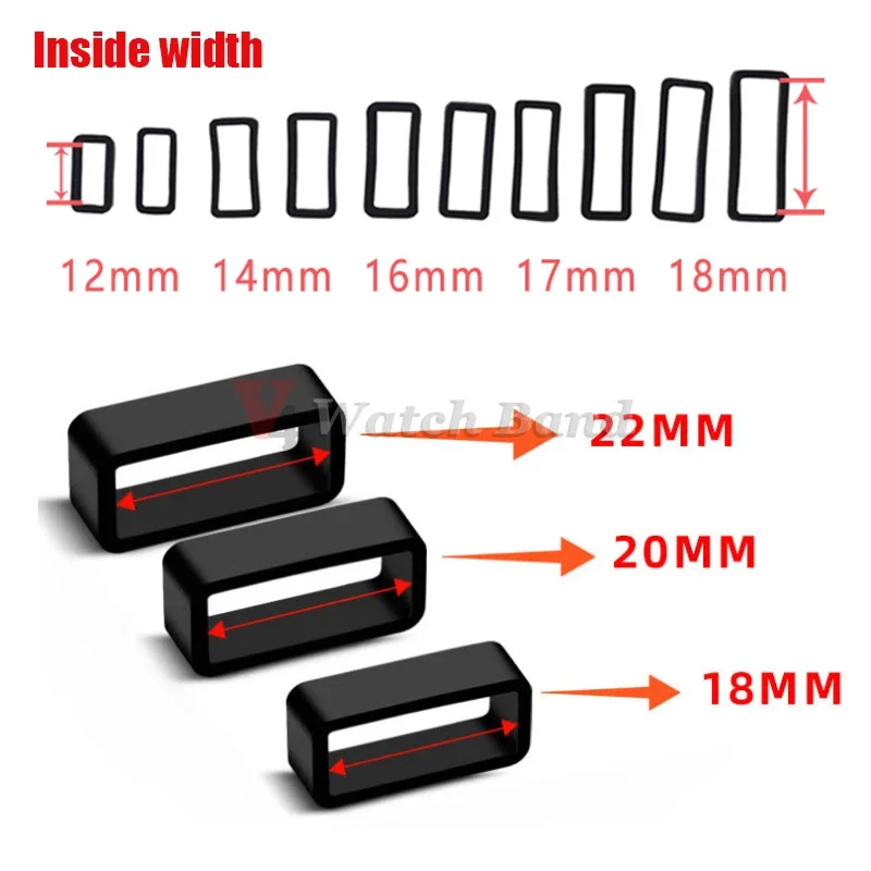4pcs Watchband Black Strap Loop Ring 8/10/12/14/16/17/18/19/20/21/22/24/26/28/30mm Silicone Watch Band Accessories Holder Locker