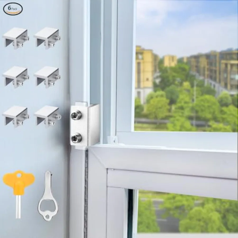 

Window Locks, 6 Sets Window Locks Security with Key, Adjustable Aluminum Sliding Window Security Safety Locks Child Proof Secur