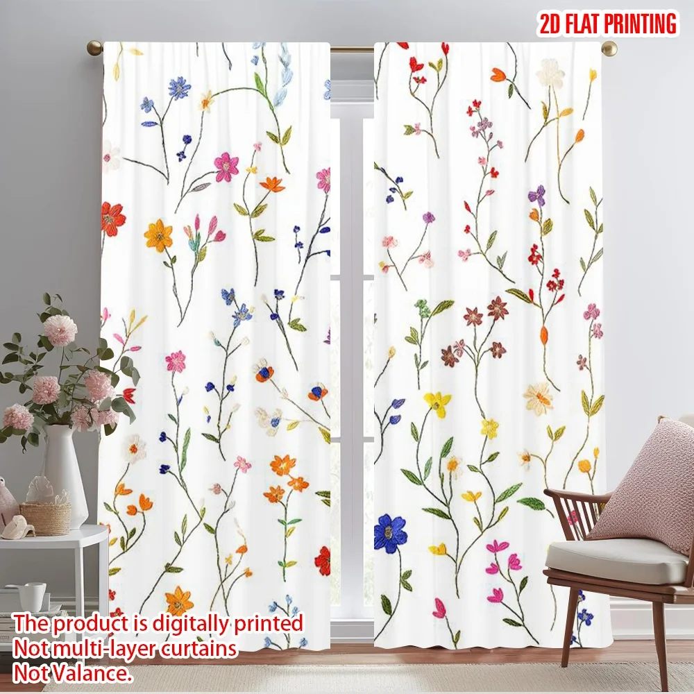 

2pcs,2D plane printing Popular Curtains Embroidered Blossoms Versatile Durable Polyester (without rod) Room Decor for Living