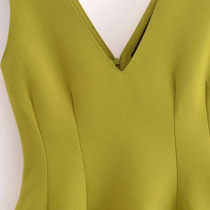 أزياء المرأة الدبابات Vset أنيقة جديدة الصيف شيك المرأة قمم الصلبة الخامس الرقبة أكمام كشكش سستة القمم سيدة الموضة