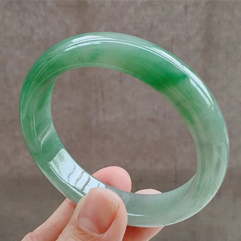 Floral , Jadeite , Ice-Waxy Texture, True Green , Round Jade Bangle, Delicate, Gift for Women