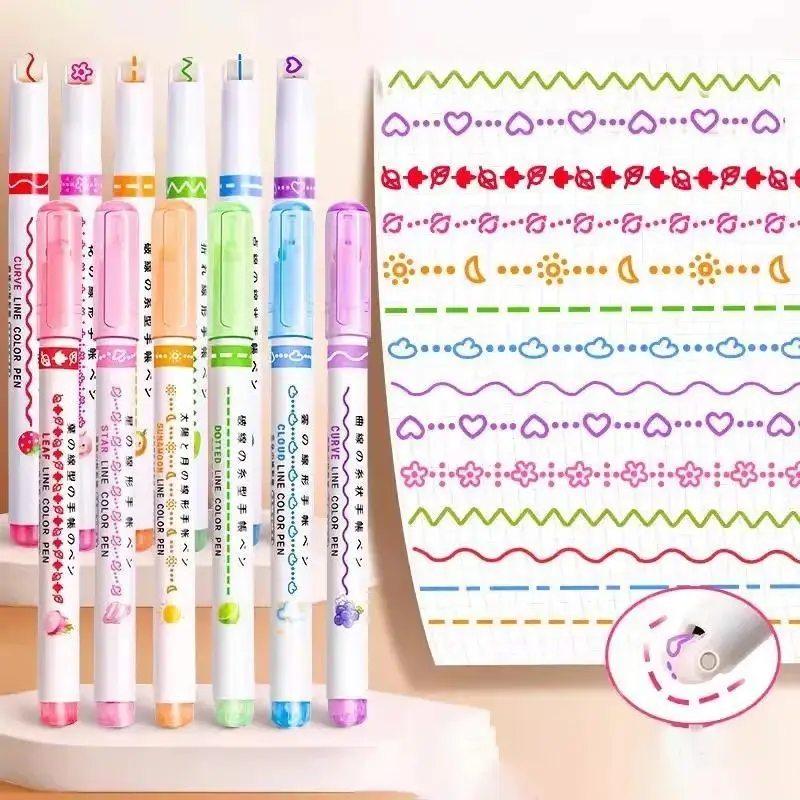 6-Color Gel Pen for Drawing Curves | Artistic Highlighter Pen | Korean Felt Tip Pen | Creative Stationery for Students
