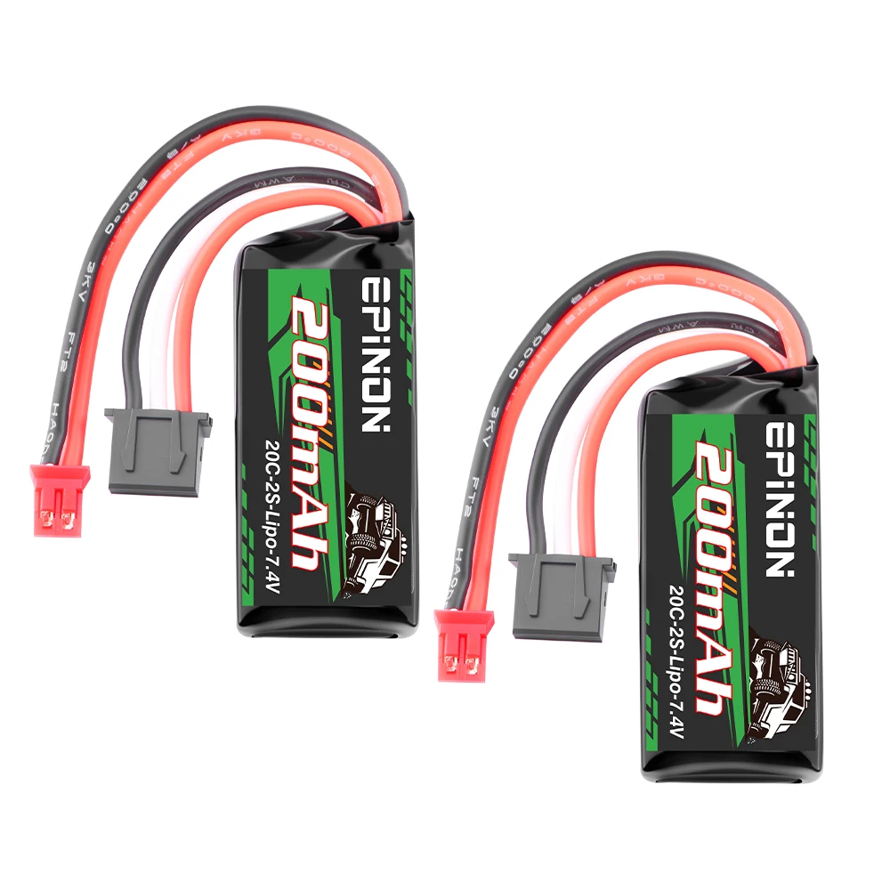 2PCS 7.4V Lipo Battery 2S 20C 200mAh Rechargeable Lithium Battery with PH2.0 Plug for RC Car Trucks Axial SCX30