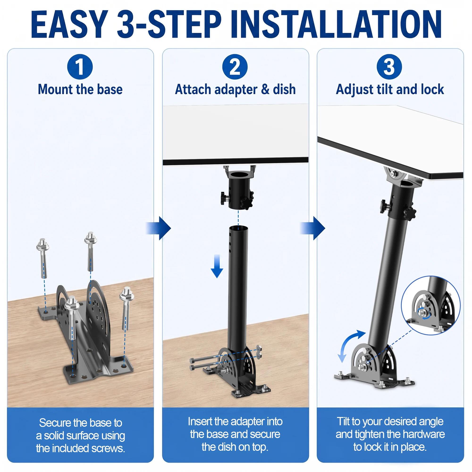 Starlink Standard 4 Heavy-Duty Pivot Roof Mount, Adjustable 160° Tilt, for Starlink Standard 4X/ StarLink Gen 3/ Enterprise Dish