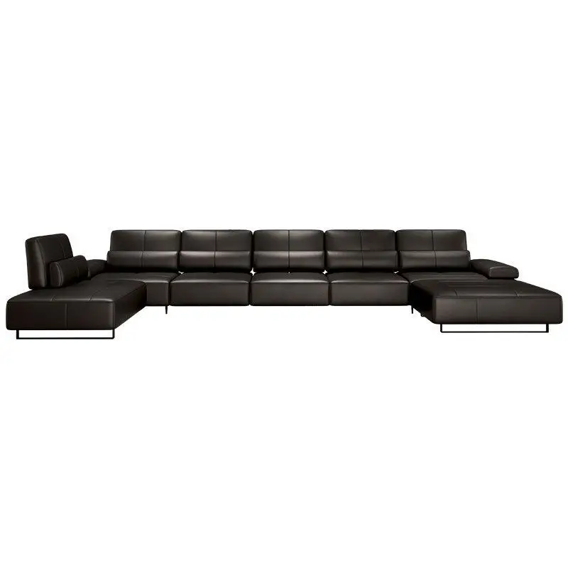 Italian minimalist leather sofa, first layer cowhide, black multi-functional sofa