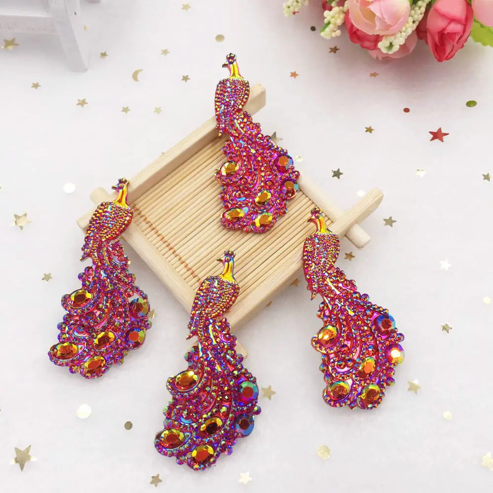 5PCS  AB Resin Peacock Flat back rhinestone gem scrapbook Embellishme DIY Wedding for clothing 2 hole applique SW27