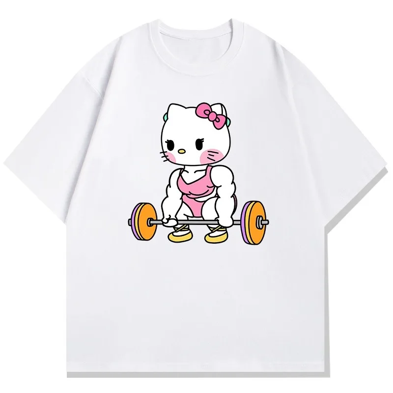 

New MINISO Sanrio Hello Kitty Pink Muscle Cartoon 3D Print Short-sleeved Summer Sports Breathable Quick-drying Top