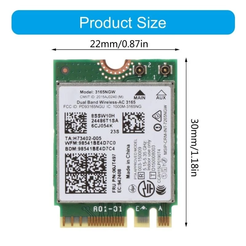 A52B 3165NGW Dual Band Wirless WiFi SCHEGGIO BT-compatibile Adattatore rete 802.11ac