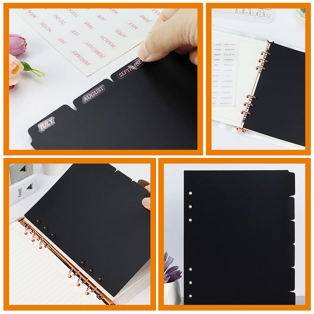 6Pcs Binder Dividers 6 Ring Tab Dividers Plastic 6 Sheets Insertable Index Page Dividers 6 Hole Punch Dividers Letter A5