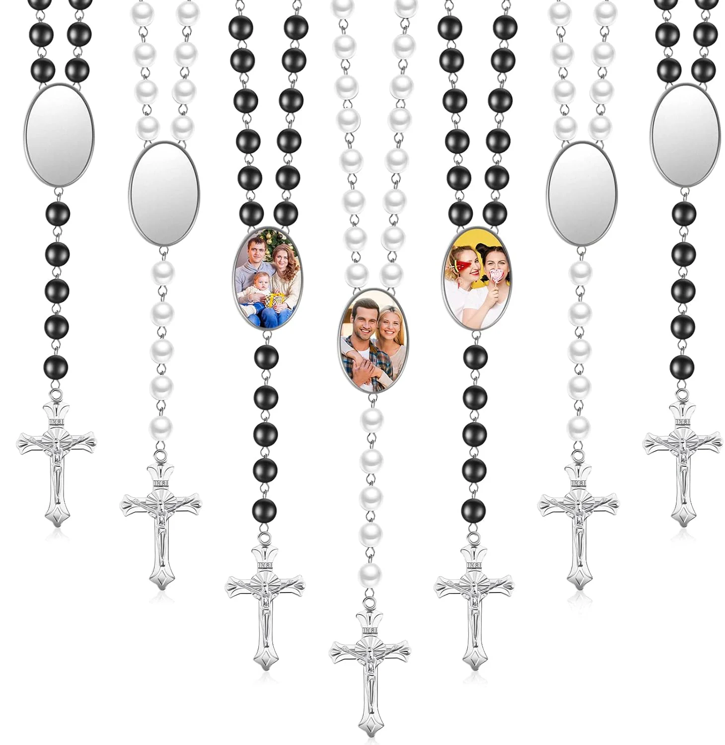 10pcs Rosary Necklace Cross Sublimation Blanks Rosary Beads Necklace Border Pendants Necklace Jewelry Gifts For DIY Making