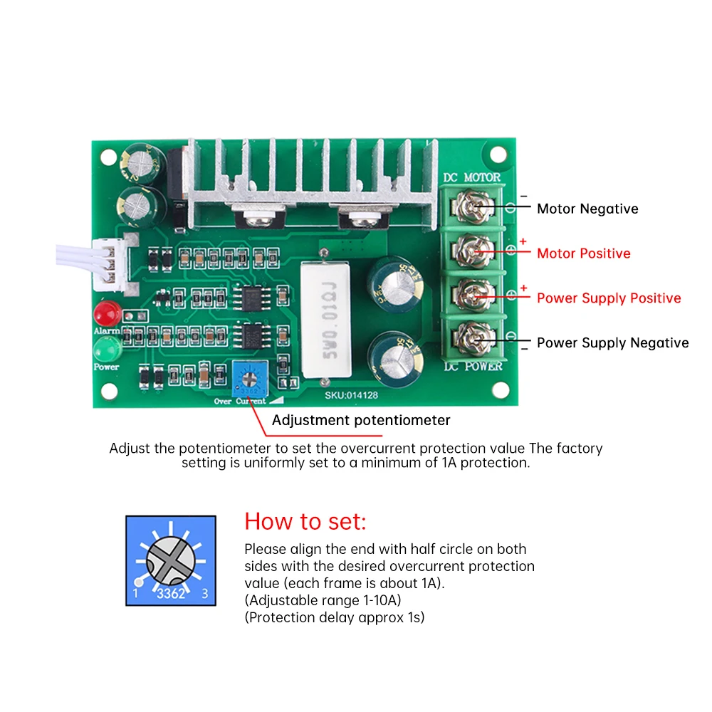 PWM DC Motor Speed Regulator DC10V-40V 10A Adjustable Controller Overcurrent Overload Locked Rotor Protector