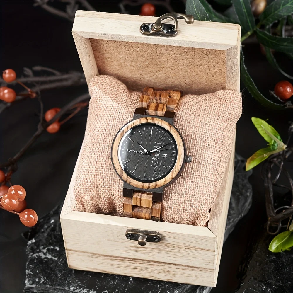 BOBO BIRD Men\'s Watch Casual Wooden Wristwatch for Men Quartz Movement Date & Week Display Support OEM Custom Dropshipping
