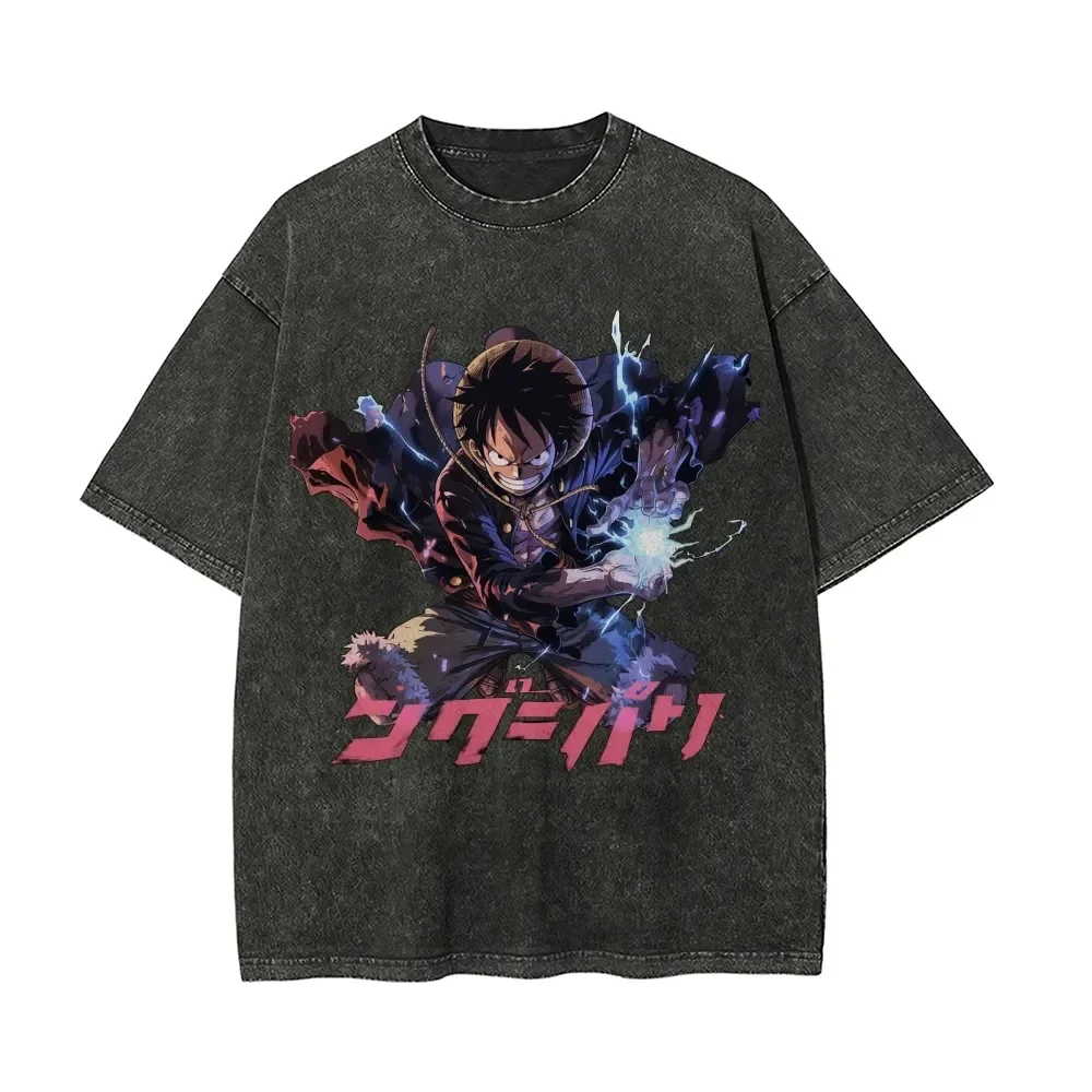 

ONE PIECE Printed Short Sleeve T-Shirt Casual Summer Wear Men's Street Clothing Men's T-Shirt Washed and Old Comfortable Pop