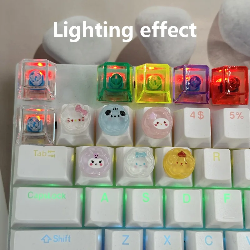 New Cartoon Cute Translucent Cute Cross Axis Mechanical Keyboard Keycaps Female Love Kuromi Customized ESC WASD Keycaps