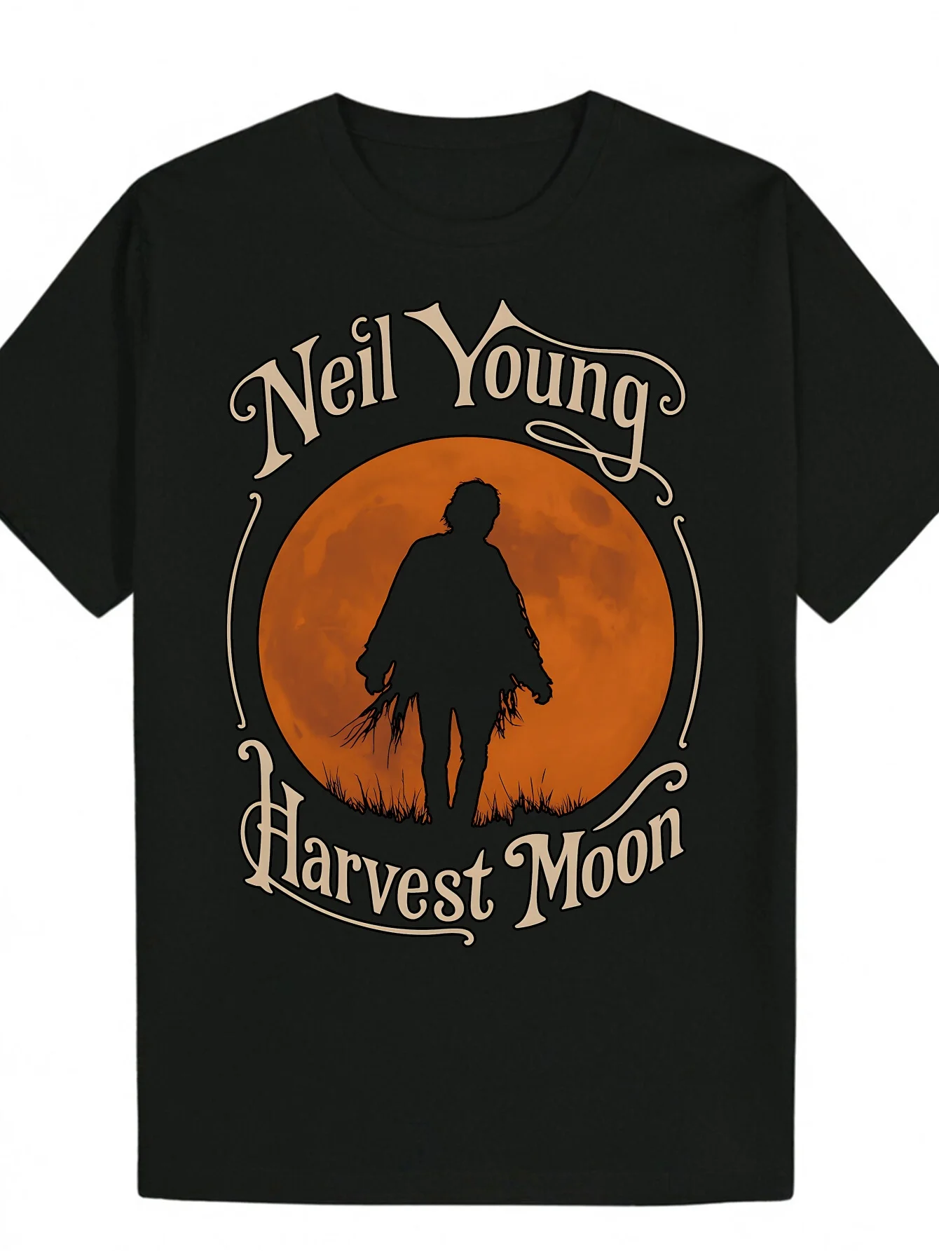 Men'S Neil Young Harvest Moon Graphic Tee - Retro Country Music Shirt Featuring Cowboy Silhouette And Album Artwork - Lightweight And Breathable Round Neck Short Sleeve Top for Concerts, Festivals, And Everyday Wear -  Casual Shirt