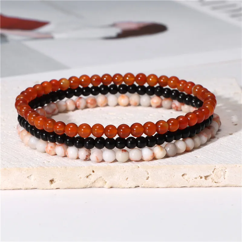 3pcs/Set Natural Stone Beaded Bracelet 4mm Lapis Lazuli Agat Bead Bracelets Couple Yoga Mini Bracelet for Men Women Jewelry Gift