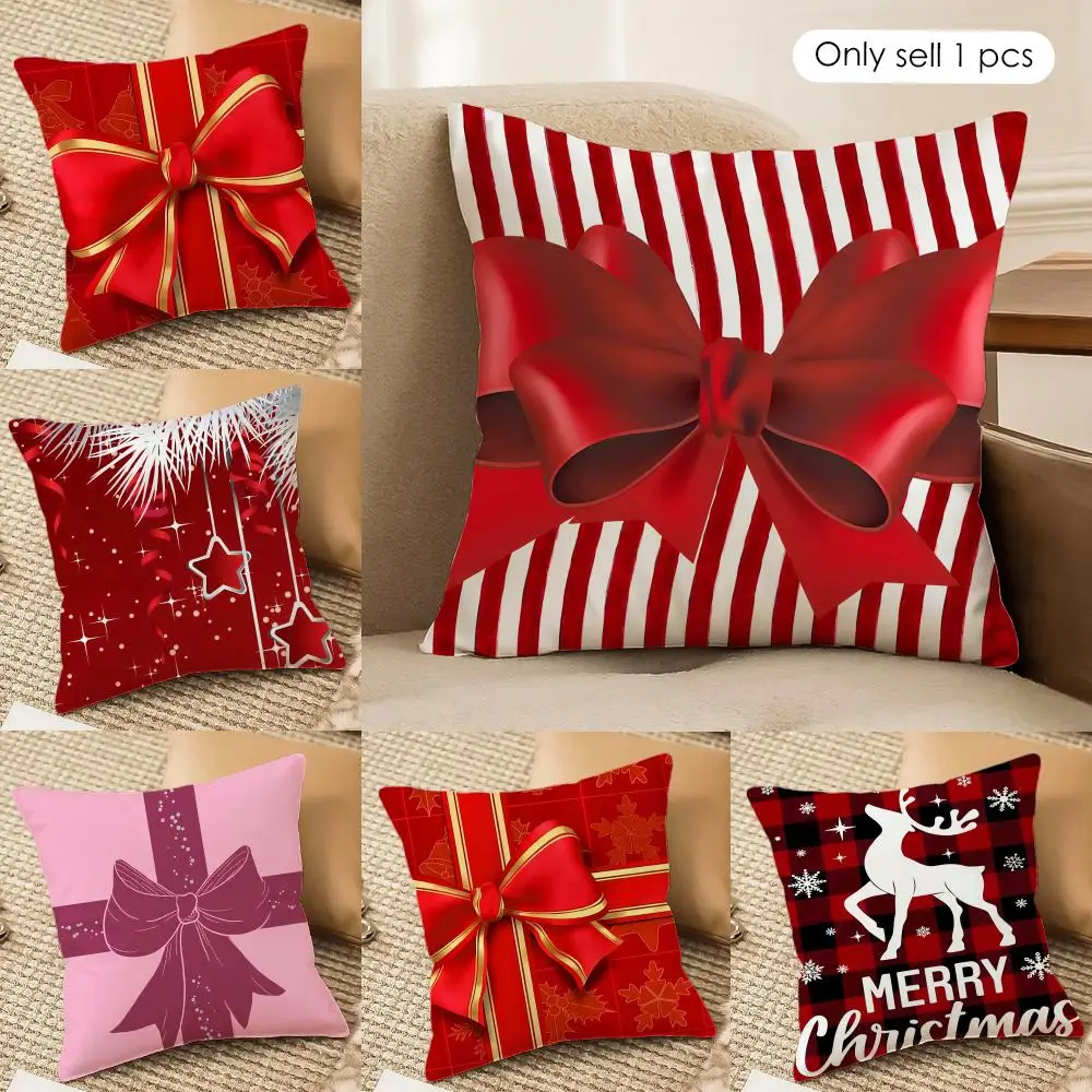 Gift Box Bow Cushion Cover Silky Short Plush Invisible Zipper Dustproof Sofa Pillow Case for Home Decor
