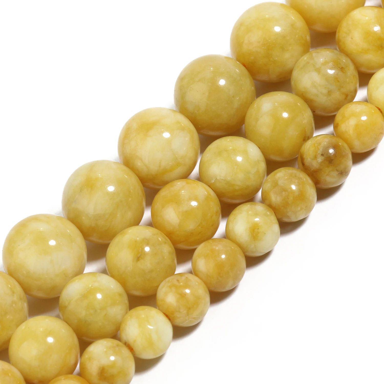 6/8/10mm Natural Jade Beads Yellow Chalcedony Stone Round Smooth for Jewelry Making DIY Bracelet Loose Spacer Beads Accessories