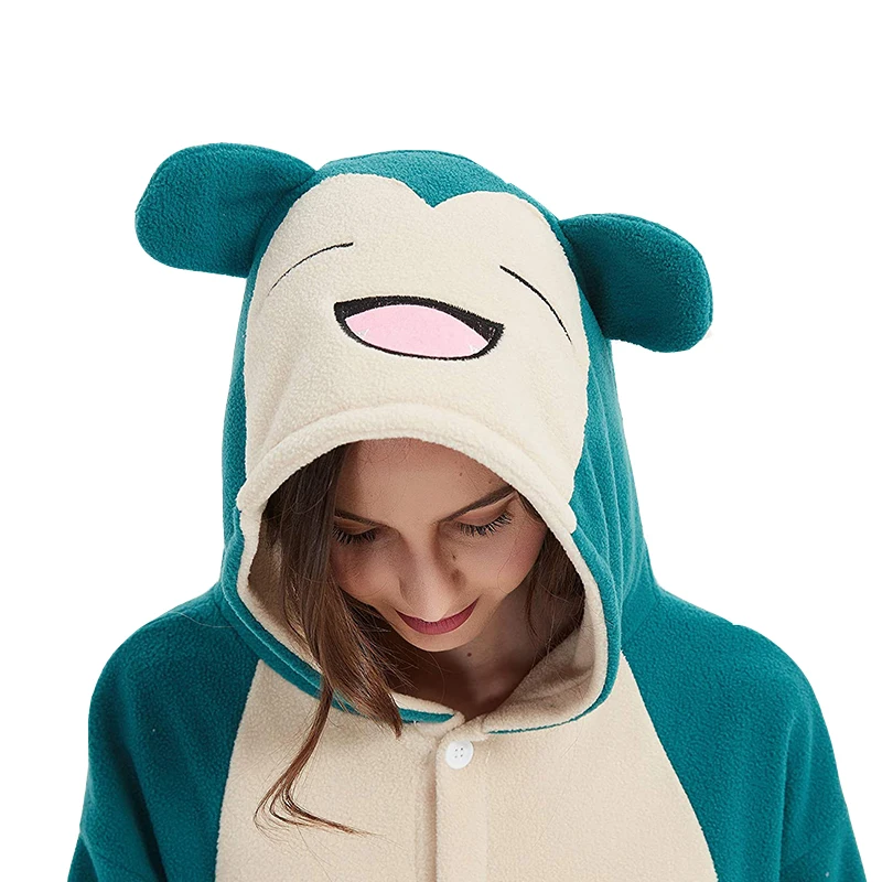 Snorlax Onesie Cosplay Kostüm Weihnachtspyjama Fleece Damen Einteiler Kigurumi Ganzkörper-Pijama Anime Ganzkörperanzug – Detail 5