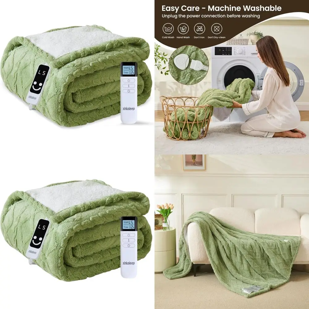 

62x84 Soft Taffeta Sherpa Electric Blanket with 5 Heat Levels, 1-12 Hour Auto Shut-Off, Overheating Protection, Machine Washable