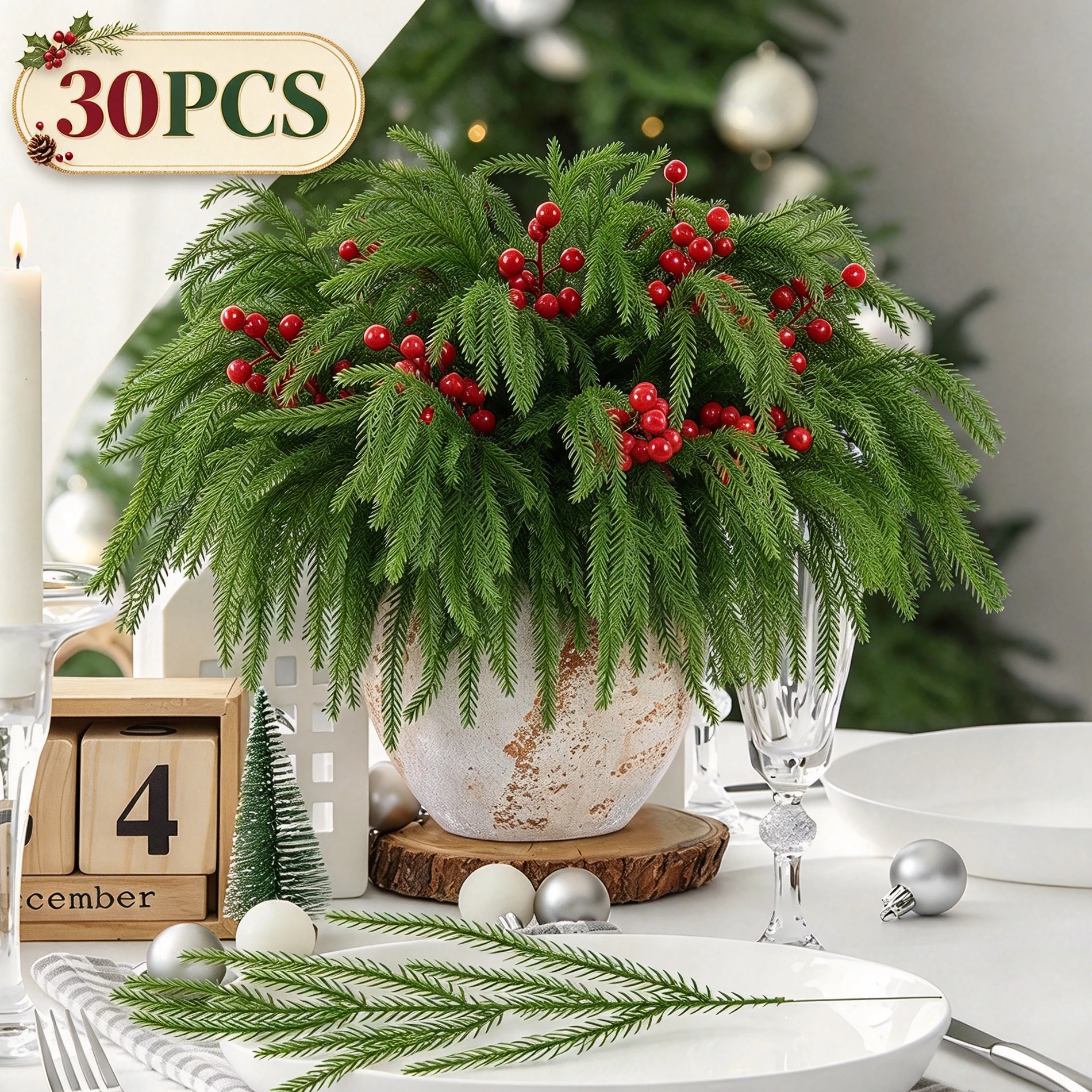 10/30pcs Artificial Plants Plastic Pines Christmas Tree Filler Outdoor Wedding Garden Party Home Table Scrapbook DIY Decorations