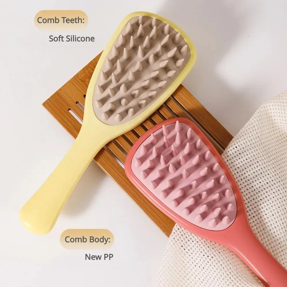 1Pcs Silicone Coarse Tooth Cleaning Comb  Ginkgo Biloba Long Handle Hair Comb Silicone Hair Comb Three Colors For Beauty Salon