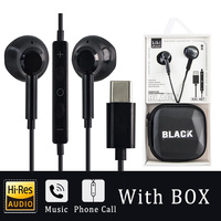 Kiki Shoot Type c Headphones with box Wired Microphone Earphones HiFi Surround Sound Half-in-Ear For Samsung Huawei Xiaomi