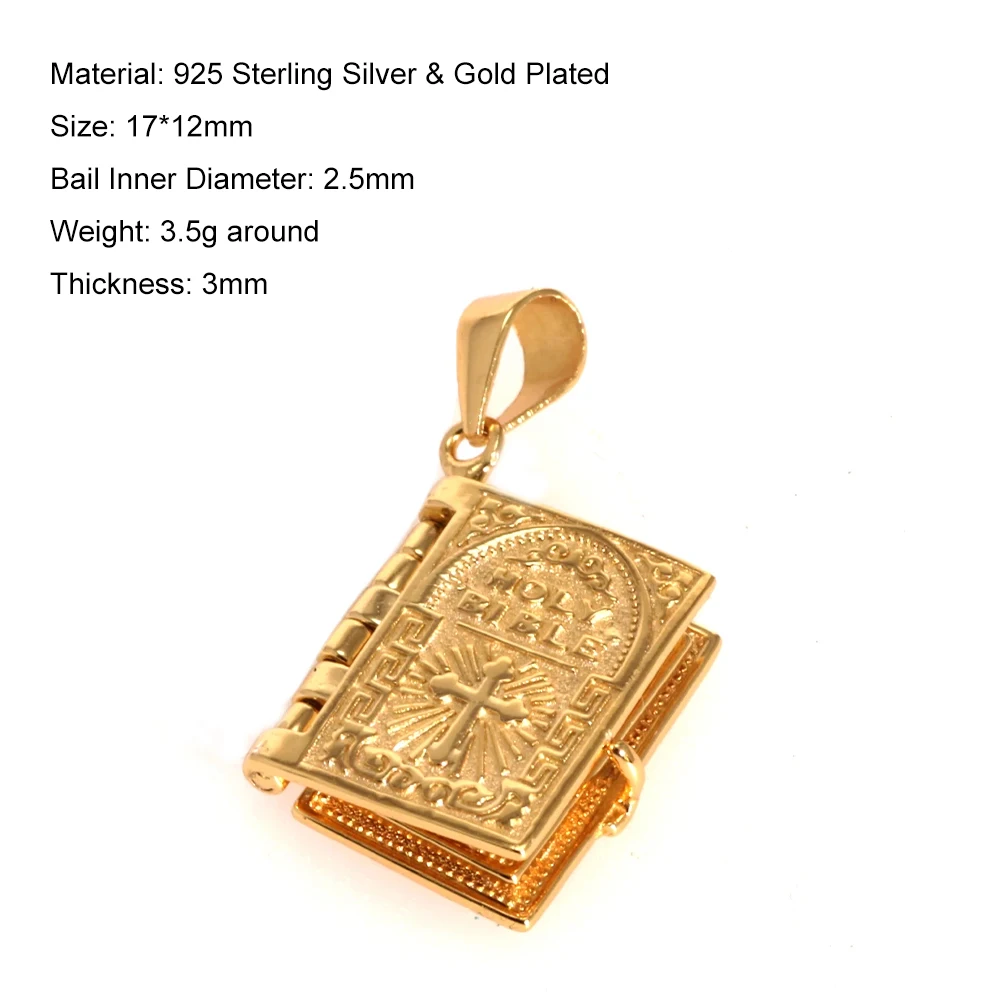 925 Sterling Silver Holy Bible Cross Pendant Necklace For Man And Women Book Type Carving Engraved Lord\'s Prayer English Letters