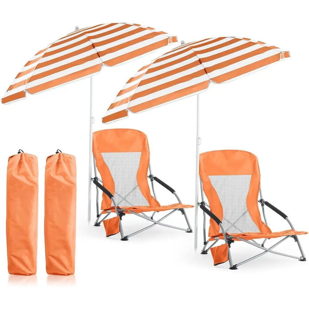 

Portable Beach Chairs with Umbrella, Adjustable, Lightweight, Armrests, Cup Holder, Carry Bag, Ideal for Camping, Travel, Outdoo