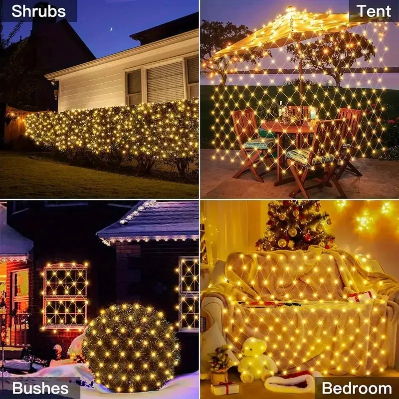 Solar-Netzlichter für den Außenbereich, wasserdichte LED-Lichterketten mit 8 Beleuchtungsmodi für Gärten, Rasenflächen, Partys und Weihnachtsdekorationen – Detail 6
