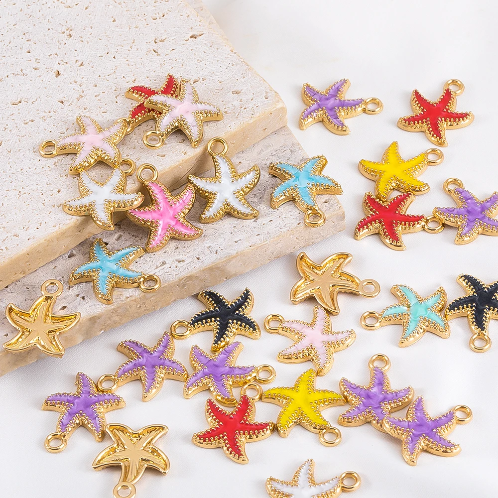 Wholesale 10pcs Enamel Starfish Pendant Oil Dripping Charms Alloy Pendant for DIY Necklace Bracelet Jewelry Accessories Findings