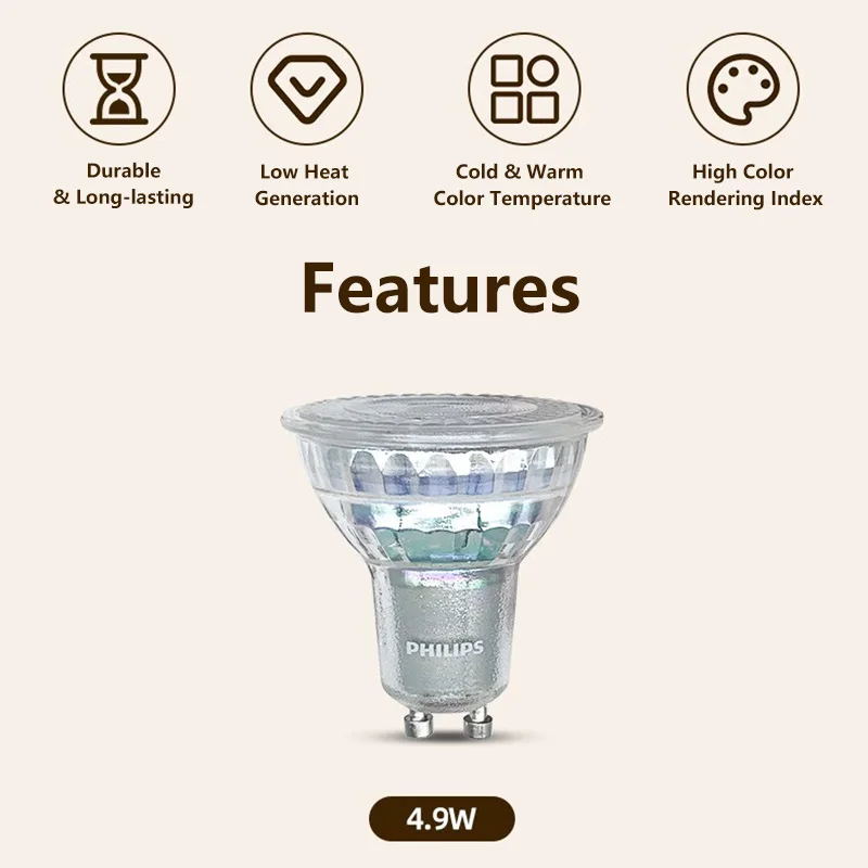كشاف كلاسيكي LED GU10 PAR16 من فيليبس أساسي 4.6 وات (= 50 وات هالوجين) 220-240 فولت 36 ° مصابيح LED بيضاء اللون #4