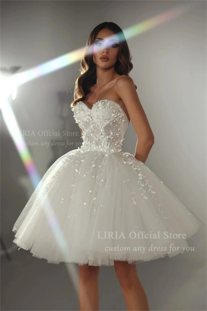LIRIA Charming A-Line Wedding Dresses Sweetheart Appliques Lace Bridal Dress 2027 Short Robe De Mariée Wedding Gowns Customized