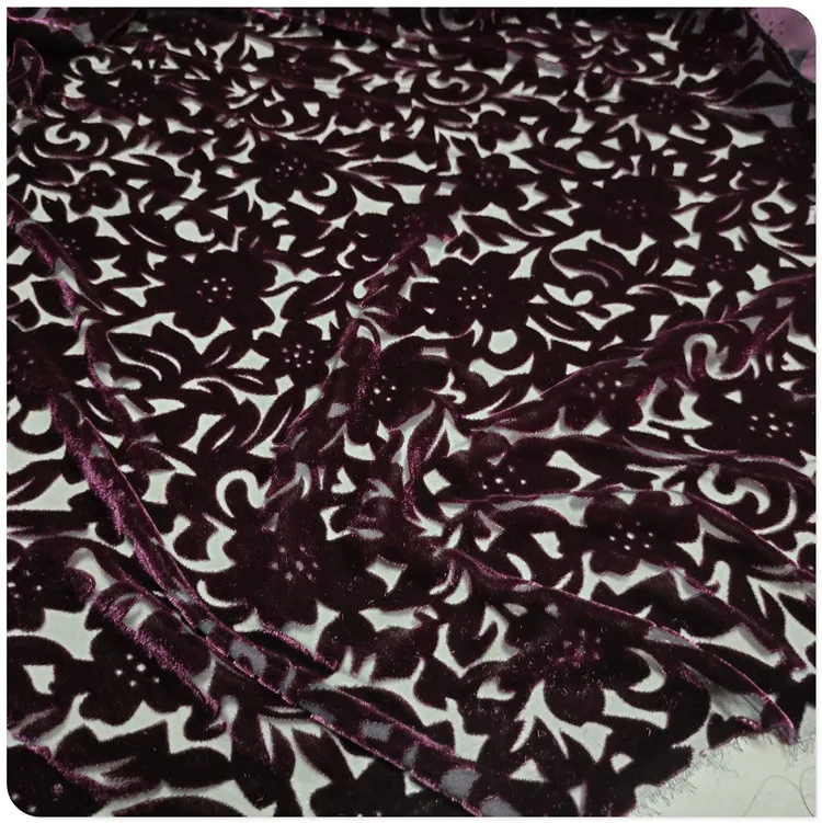 Dark Purple Flower Silk Velvet Fabric Cotton Cloth Dress Shirt Clothing Fabric 10302