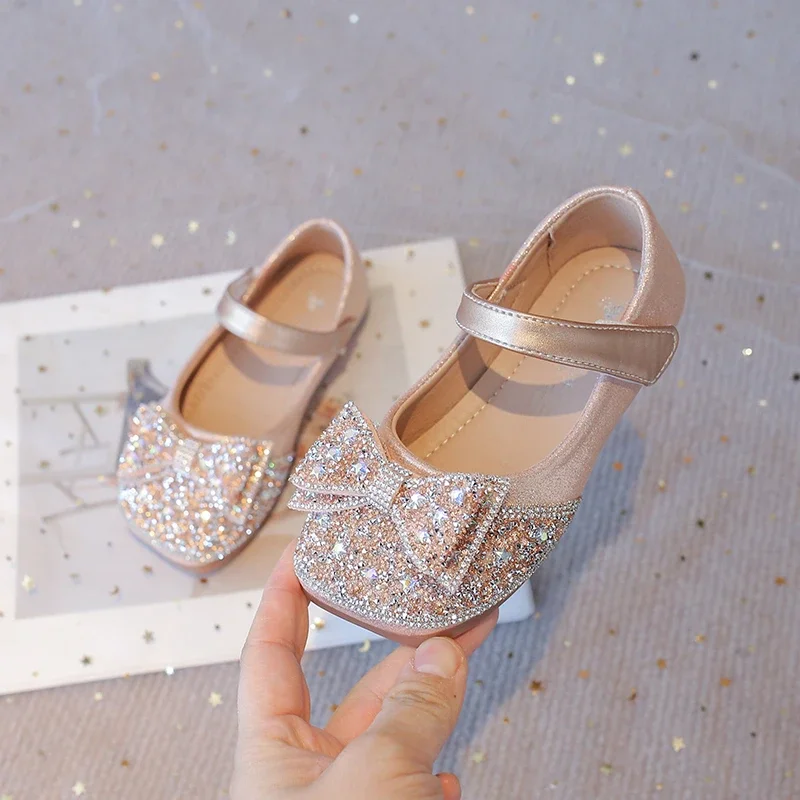 Spring Autumn Girls Shoes Wedding Party Versatile Kids Fashion Princess Leather Shoes Shallow Sequins Children Causal Flat Shoes