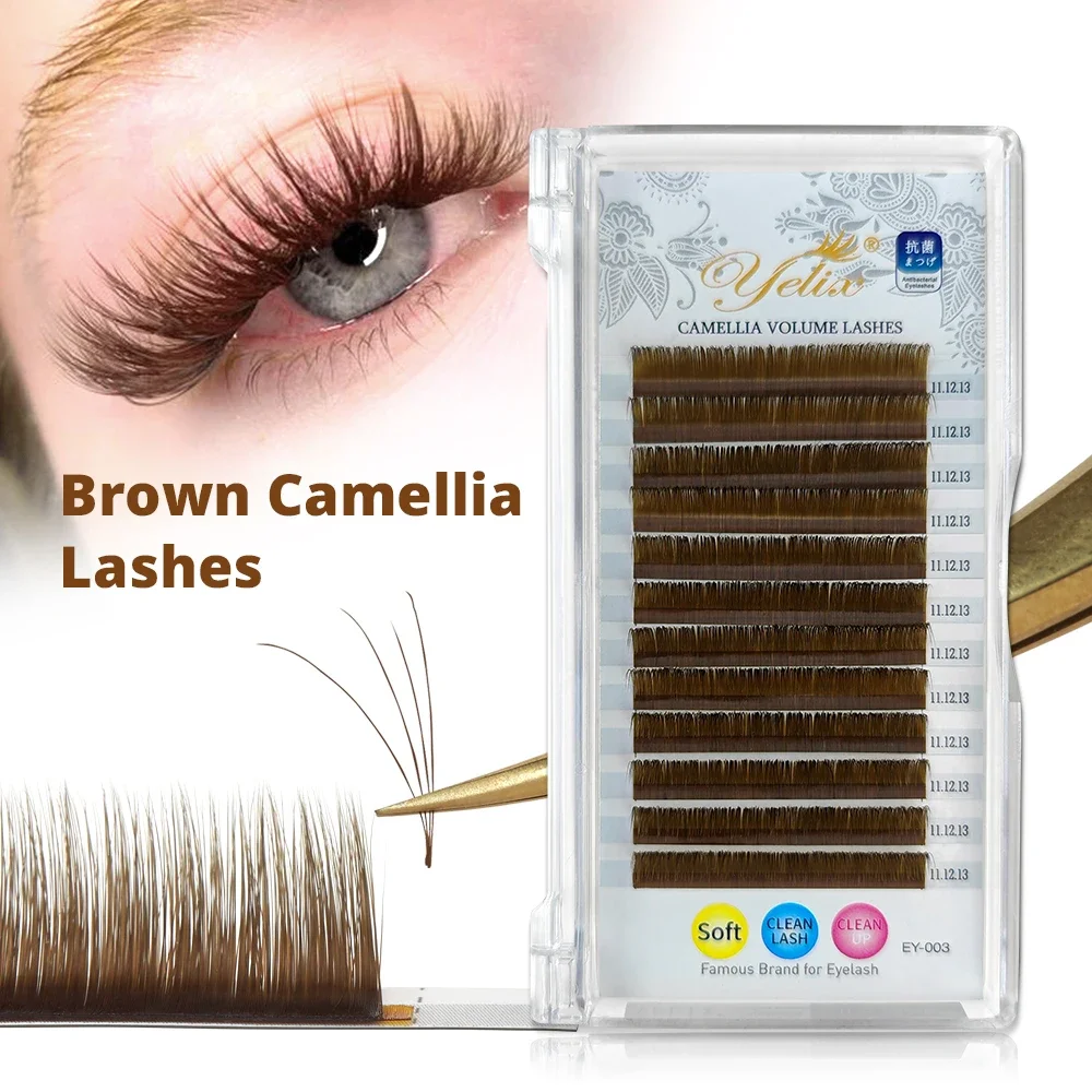 Yelix Camellia Eyelashes Brown Lash Extensions Classic Volume Lashes Multi-length Eyelash Extensions Accessories Professional