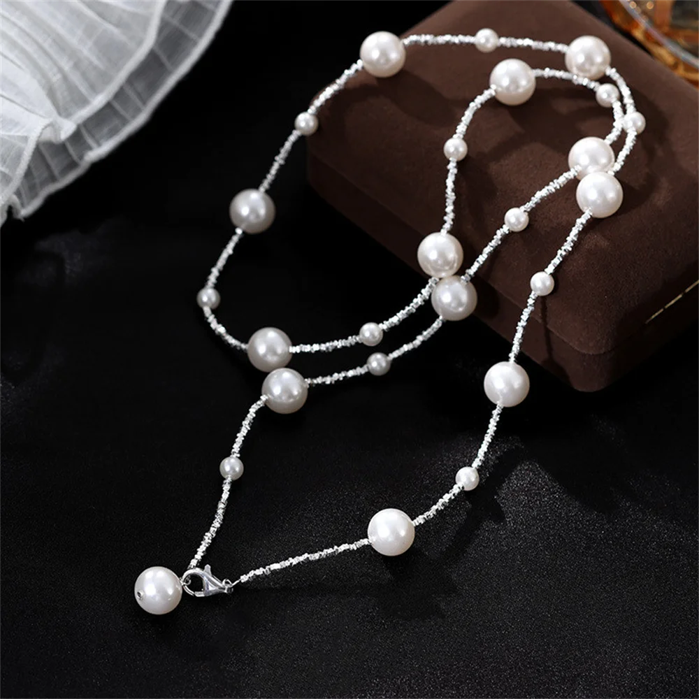 

Корейская женская осенне-зимняя серебряная цепочка для свитера S925, измельченный серебряный жемчуг звездного неба, длинное ожерелье высокого класса