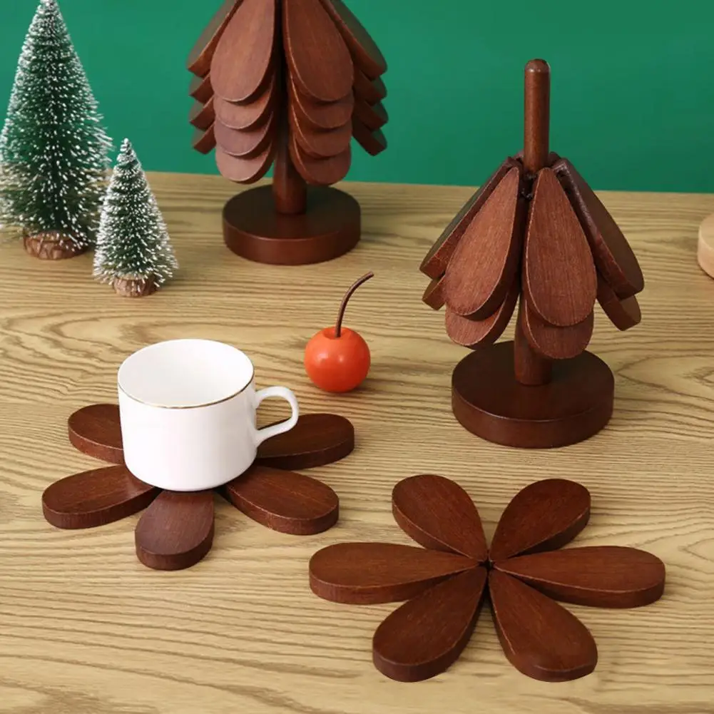 3/4Pcs Christmas Tree Trivets for Hot Dishes Tree Shape Bamboo Potholder with Holder for Pans Bowls Plates Teapots Coasters Home