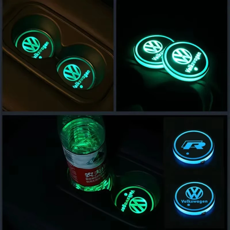 New 7 Color LED Car Cup Holder Light Luminous Coaster Water Cup Pad For VW Volkswagen Polo Jetta Golf Beetle CC GTI golf Passat - view 3