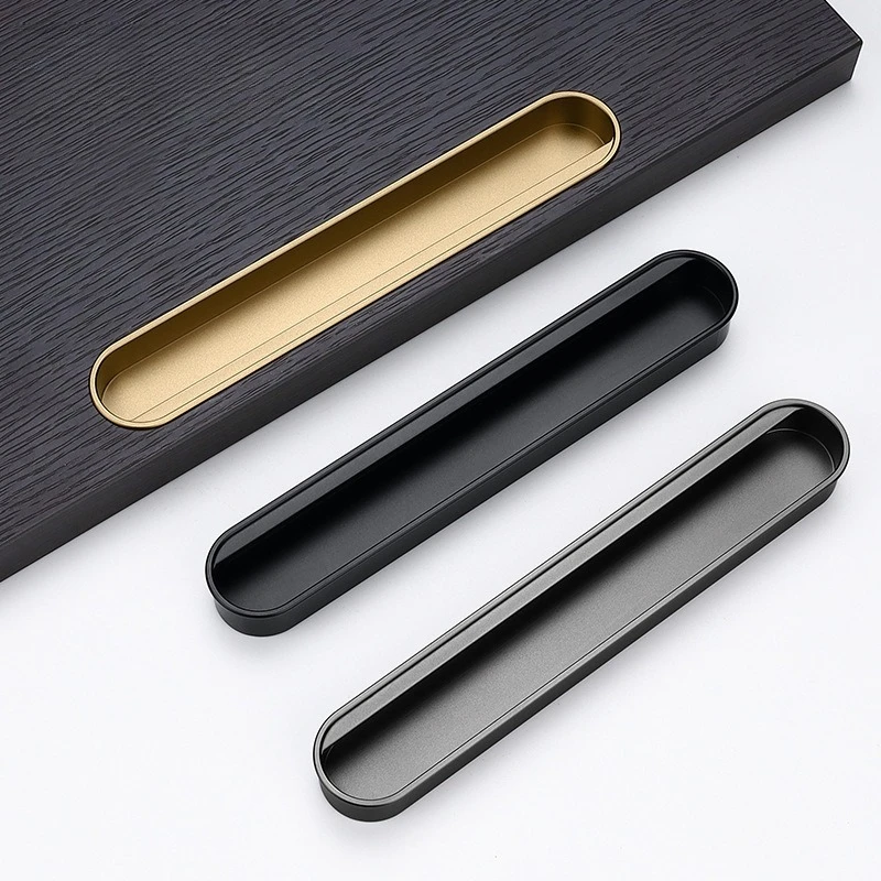 Black Recessed Hidden Pull Handle, Embedded Wardrobe Cabinet Drawer Door Handle