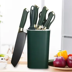7pcs Set With Knife Holder Knife Sharpening Stick Scissorse Chicken Knife Cleaver Meat Vegetables Fruit Chef Kitchen Knives Set